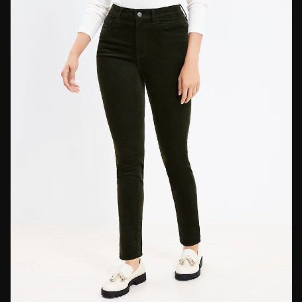 LOFT Black Corduroy High Rise Skinny Leg Ankle Pants